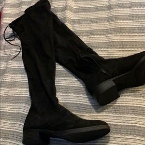 Over the knee black suede flat boots